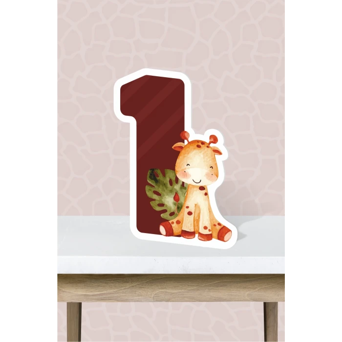 Safari Pastel Temalı Ayaklı Rakam Panosu - 1 Yaş (40 cm)