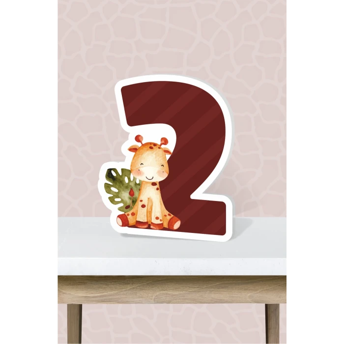 Safari Pastel Temalı Ayaklı Rakam Panosu - 2 Yaş (40 cm)