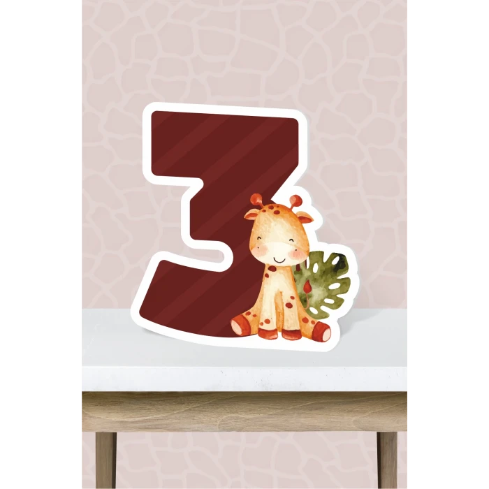 Safari Pastel Temalı Ayaklı Rakam Panosu - 3 Yaş (40 cm)