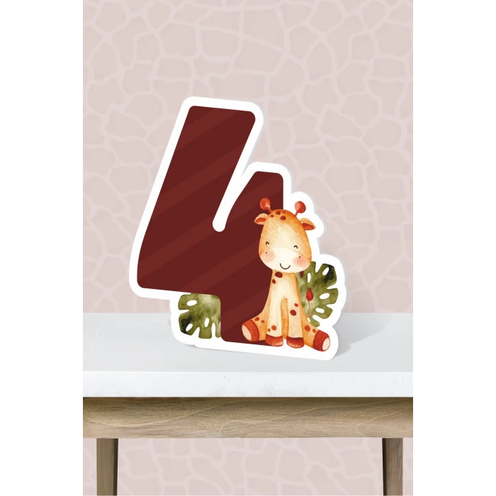 Safari Pastel Temalı Ayaklı Rakam Panosu - 4 Yaş (40 cm)