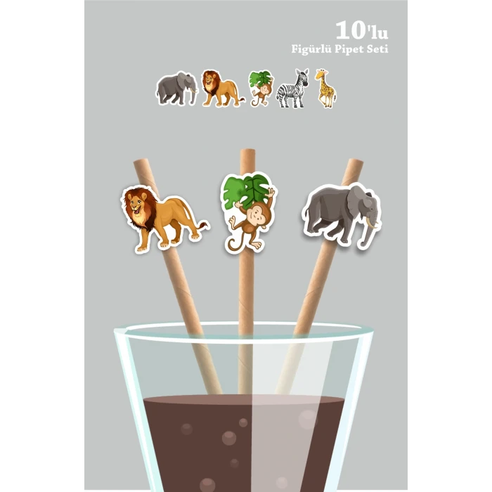 Safari Temalı 10lu Figürlü Pipet Seti