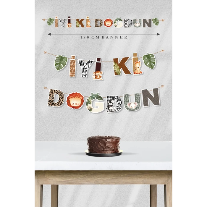 Safari Temalı İyi Ki Doğdun Banner *Kalın Kağıt 180 cm
