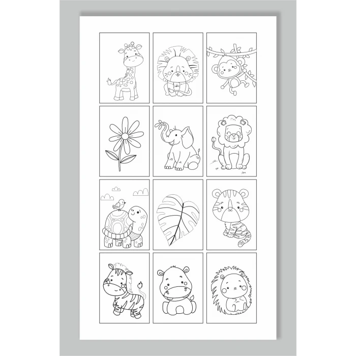 Safari Temalı - Boyama Dosyası Doğum Günü Parti Seti Hediyesi 15x21cm 8li Paket