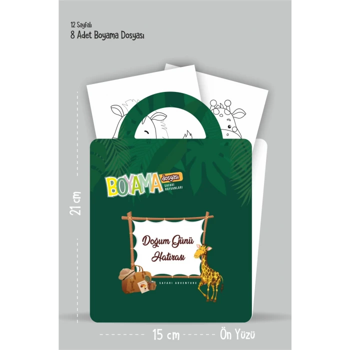 Safari Temalı - Boyama Dosyası Doğum Günü Parti Seti Hediyesi 15x21cm 8li Paket