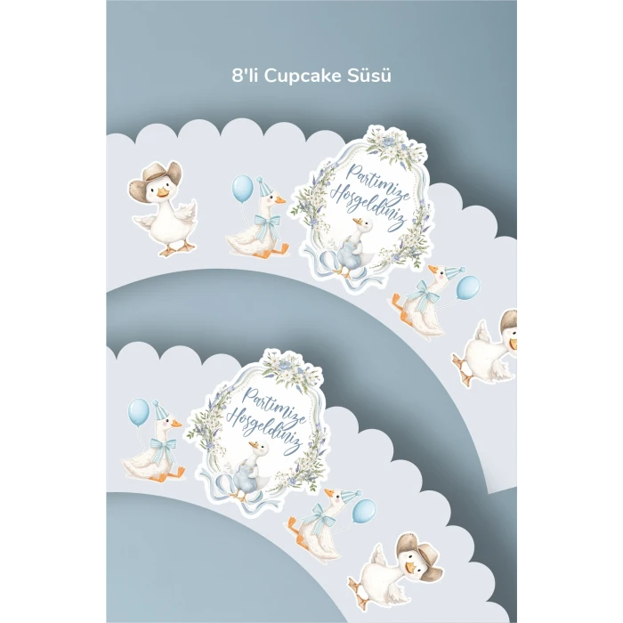 Sevimli Mavi Ördekler Temalı Cupcake Sargısı 8li