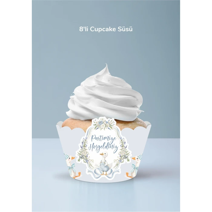 Sevimli Mavi Ördekler Temalı Cupcake Sargısı 8li