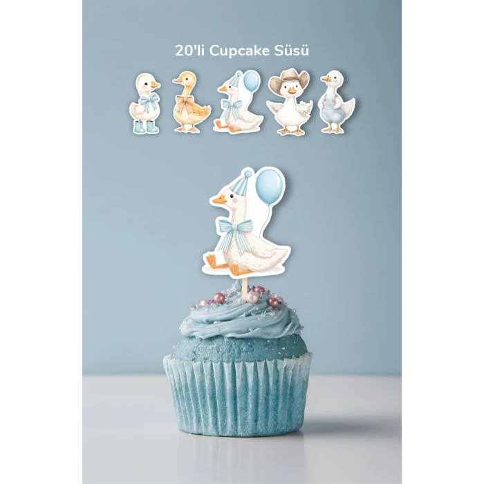 Sevimli Mavi Ördekler Temalı Cupcake Süsü 20li