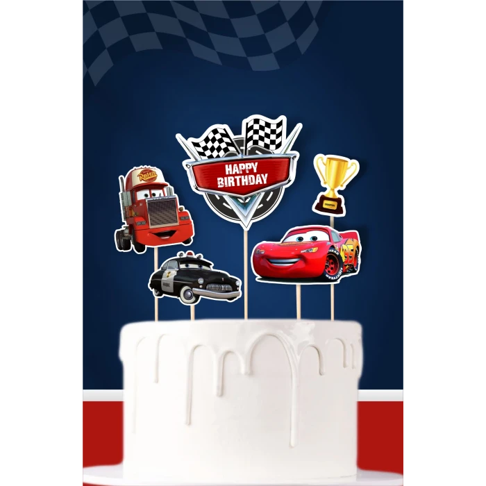 Şimşek Mcqueen Cars Temalı Doğum Günü Kürdanlı Pasta Süsü