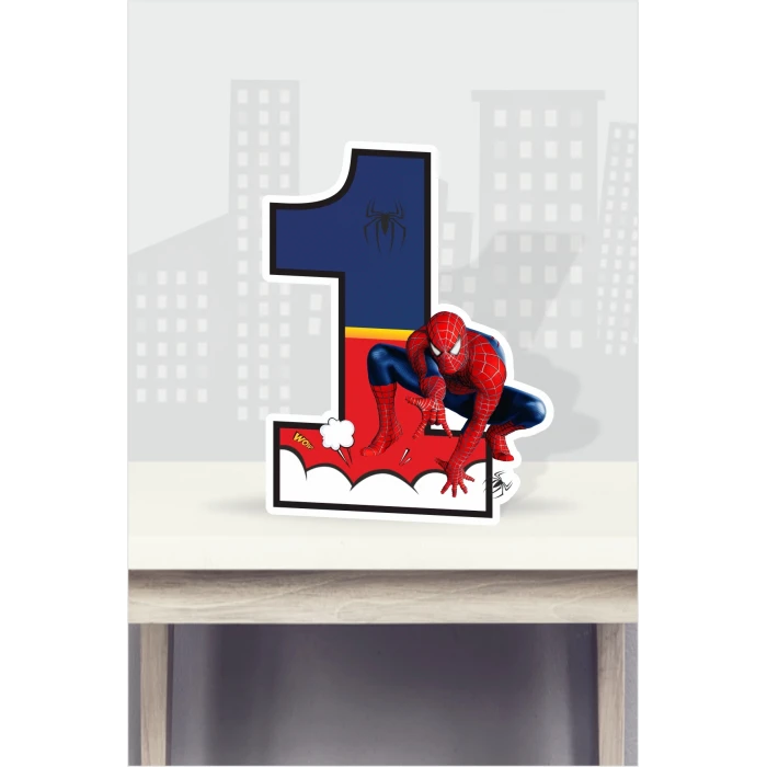 Spiderman Örümcek Adam Temalı Ayaklı Rakam Pano - 1 Yaş (40 cm)