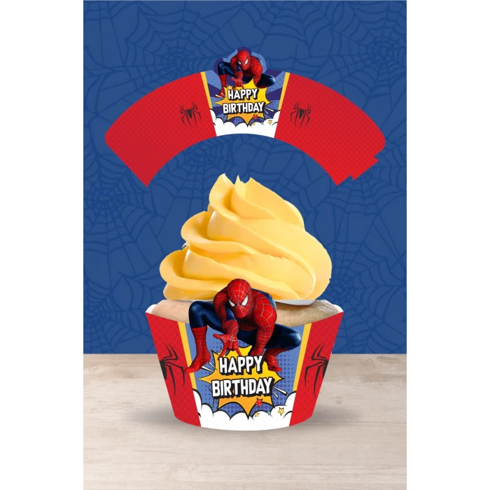 Spiderman Örümcek Adam Temalı Doğum Günü Cupcake Sargısı 8li
