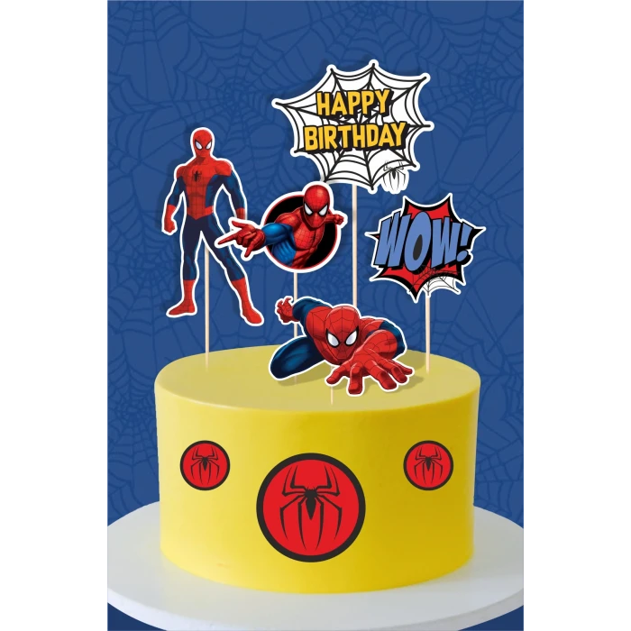 Spiderman Örümcek Adam Temalı Doğum Günü Kürdanlı Pasta Süsü