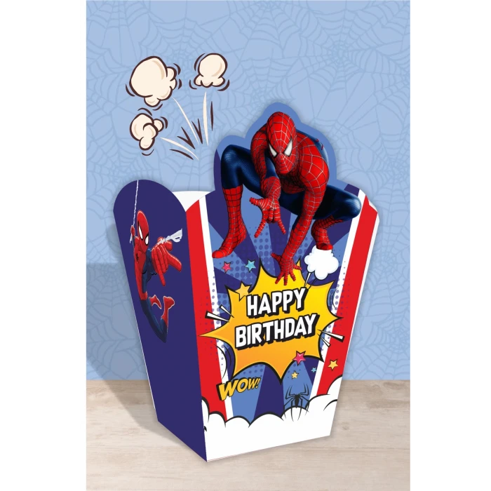 Spiderman Örümcek Adam Temalı Doğum Günü Seti * Popcorn (mısır) Kutusu *8li