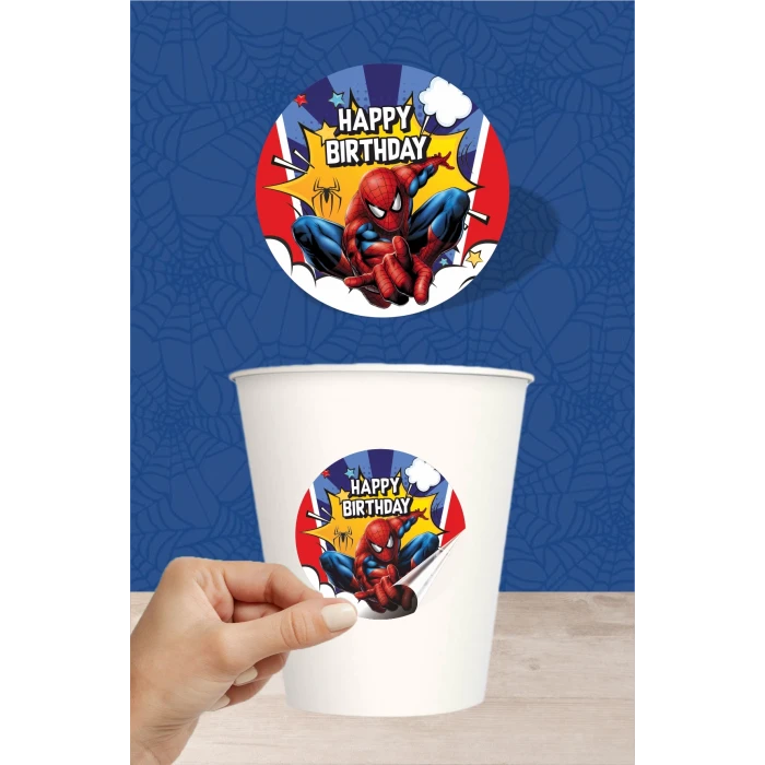 Spiderman Örümcek Adam Temalı Doğum Günü Seti Sticker (Etiket) 20 li