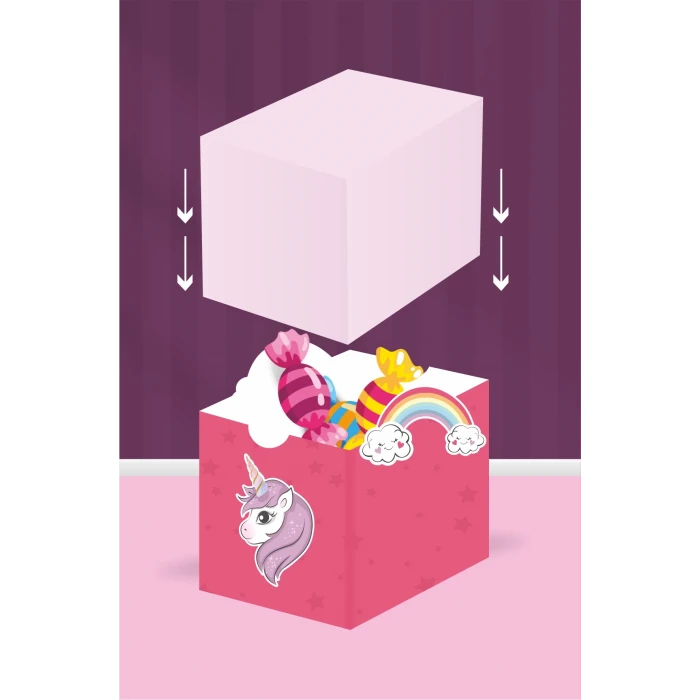 Unicorn Teması Kutu - Mini Hediyelik ( Şeker, Sakız, Draje, Mini Oyuncak ) 5x5x5 cm *8li Paket