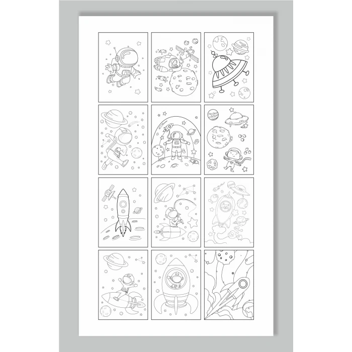 Uzay Temalı - Boyama Dosyası Seti Hediyesi 15x21cm 8li Paket