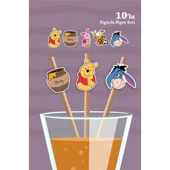 Winnie the Pooh Temalı Doğum Günü 10lu Figürlü Pipet Seti