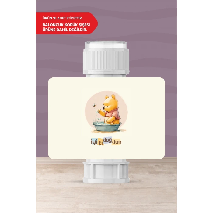 Winnie The Pooh Temalı Doğum Günü * 18 Adet Köpük Baloncuk Etiketi
