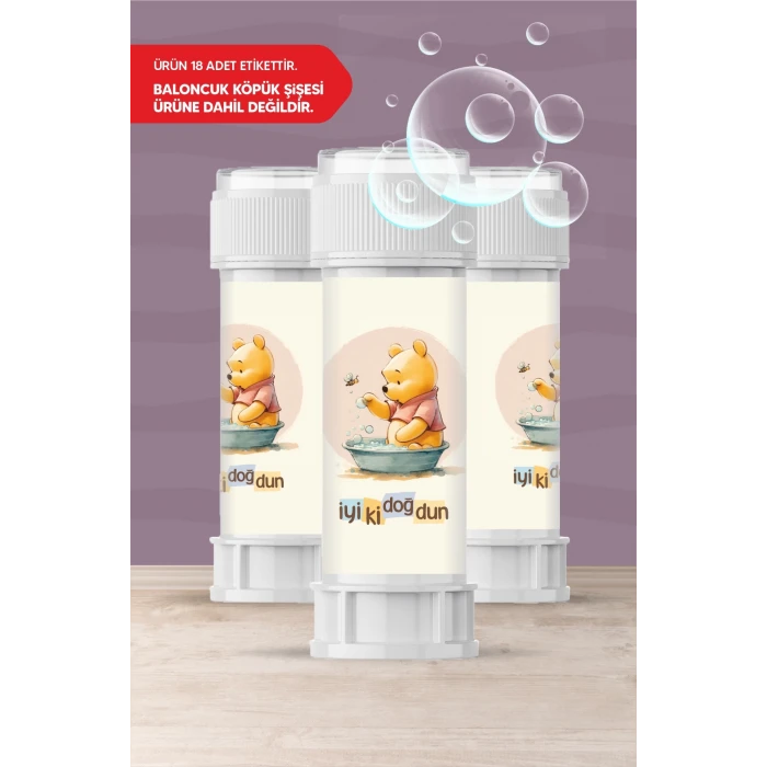 Winnie The Pooh Temalı Doğum Günü * 18 Adet Köpük Baloncuk Etiketi