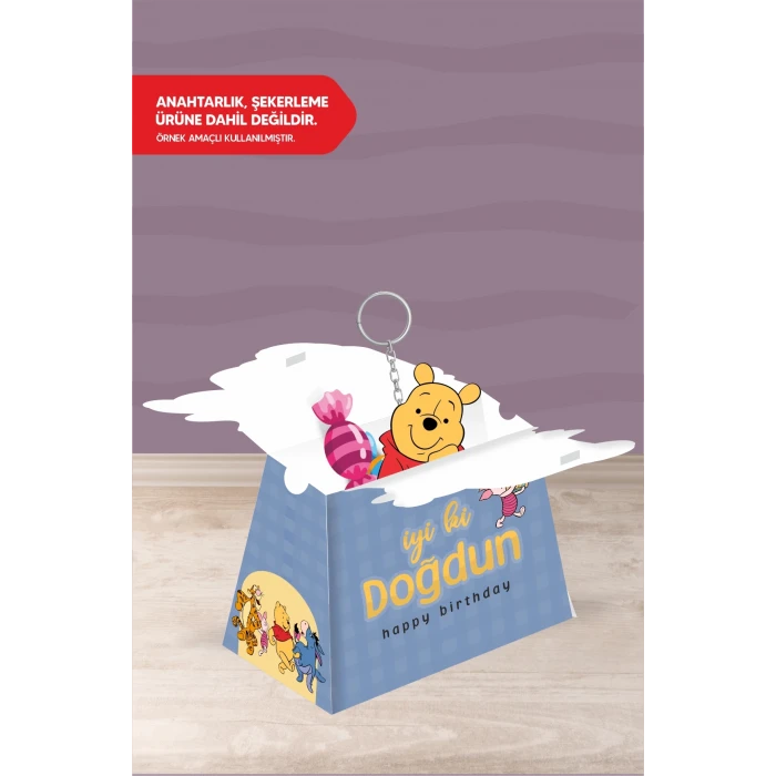 Winnie The Pooh Teması Piramit Kutu - Mini Hediyelik ( Anahtarlık, Mini Oyuncak, Şeker) 13x7x5cm *8li Paket