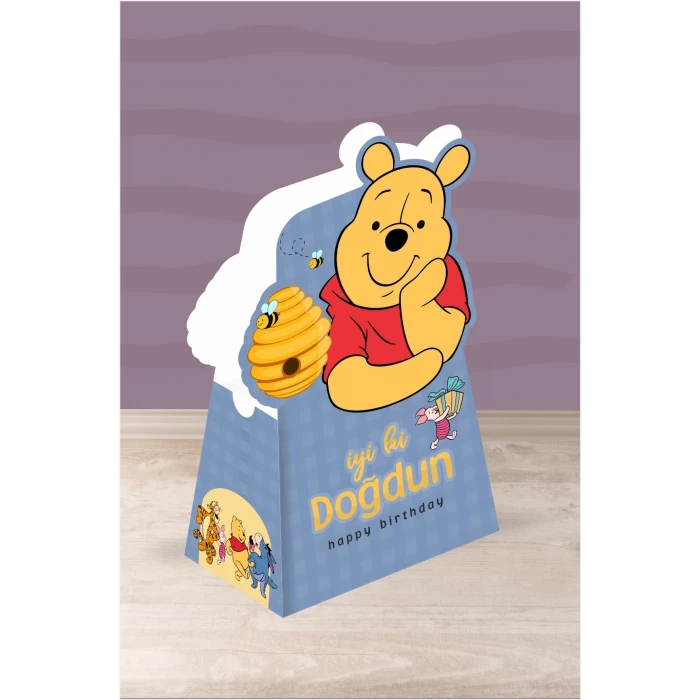 Winnie The Pooh Teması Piramit Kutu - Mini Hediyelik ( Anahtarlık, Mini Oyuncak, Şeker) 13x7x5cm *8li Paket