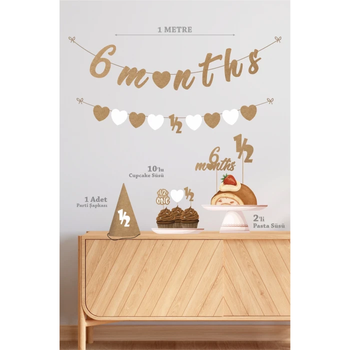 Yarım Yaş Partisi Doğum Günü Seti Naturel 6 Months Party