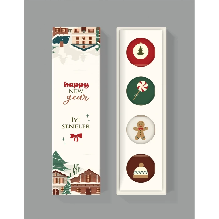 Yeniyıl Temalı Kutu + Etiket Set + Not Kartı 17x5x4,5cm *10lu Paket