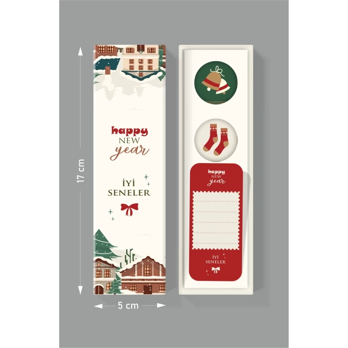 Yeniyıl Temalı Kutu + Etiket Set + Not Kartı 17x5x4,5cm *10lu Paket