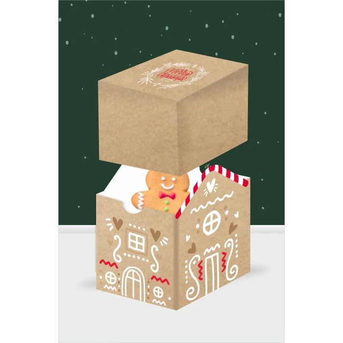 Yeniyıl Teması Kurabiye Ev Kutu - Mini Hediyelik ( Şeker, Sakız, Mini Oyuncak ) 5x5x5 cm *8li Paket