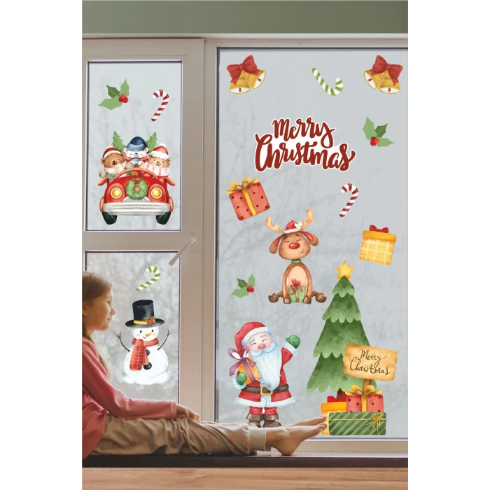 Yılbaşı Temalı Pastel Cam Duvar Mobilya Sticker 35x100 cm