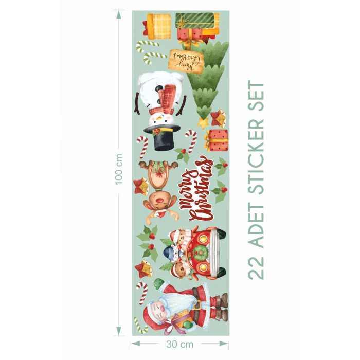 Yılbaşı Temalı Pastel Cam Duvar Mobilya Sticker 35x100 cm