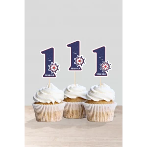 Denizci Temalı * 1 (bir) Yaşında Cupcake Süsü 10lu