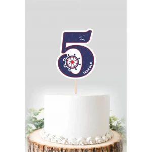 Denizci Temalı 5 Yaşında (beş) Pasta Süsü *Kalın Kağıt