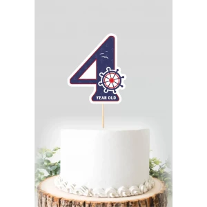 Denizci Temalı 4 Yaşında (dört) Pasta Süsü *Kalın Kağıt