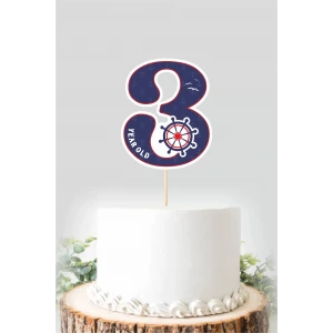 Denizci Temalı 3 Yaşında (üç) Pasta Süsü *Kalın Kağıt