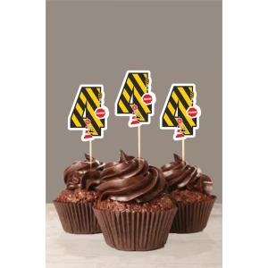 İş Makinaları Temalı * 4 (dört) Yaşında Cupcake Süsü 10lu
