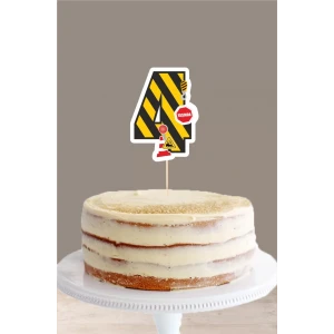 İş Makinaları Temalı 4 Yaşında (dört) Pasta Süsü *Kalın Kağıt