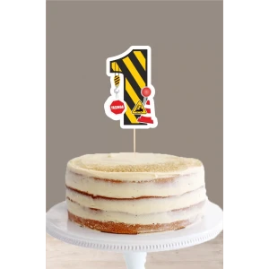 İş Makinaları Temalı 1 Yaşında (Bir) Pasta Süsü *Kalın Kağıt