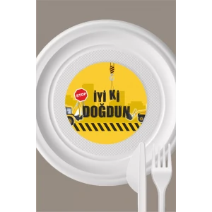 İş Makinası Temalı Tabak Sticker 15li * Yapışkanlı Kağıt