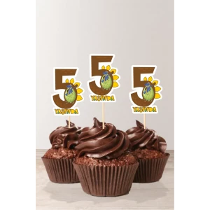 Dinozor Temalı * 5 (beş) Yaşında Cupcake Süsü 10lu