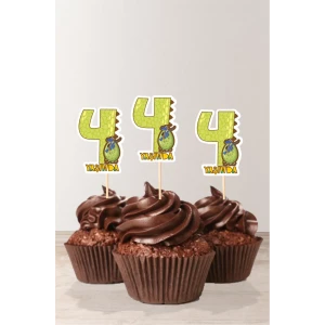 Dinozor Temalı * 4 (dört) Yaşında Cupcake Süsü 10lu