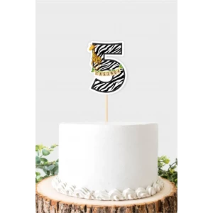 Safari Temalı 5 Yaşında (beş) Pasta Süsü *Kalın Kağıt