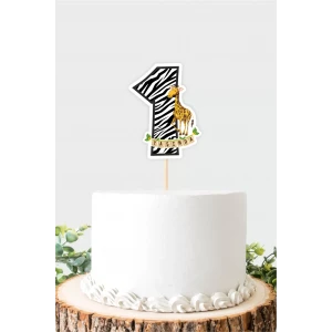 Safari Temalı 1 Yaşında (Bir) Pasta Süsü *Kalın Kağıt