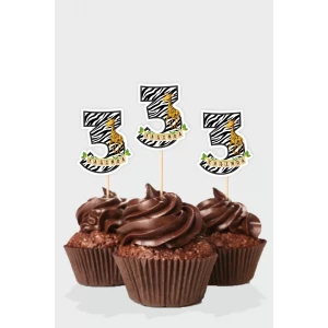 Safari Temalı * 3 (üç) Yaşında Cupcake Süsü 10lu