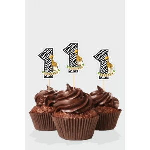 Safari Temalı * 1 (bir) Yaşında Cupcake Süsü 10lu