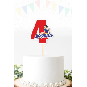 Pamuk Prenses Temalı 4 (dört) Yaşında Pasta Süsü *Kalın Kağıt