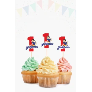 Pamuk Prenses Temalı * 1 (bir) Yaşında Cupcake Süsü 10lu