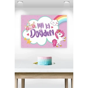 Unicorn Temalı Doğum Günü * Branda Afiş 50x70 cm