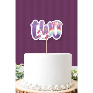 Unicorn Temalı TWO (2) Pasta Süsü *Kalın Kağıt