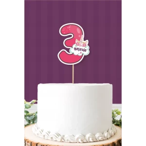 Unicorn Temalı 3 Yaşında (üç) Pasta Süsü *Kalın Kağıt