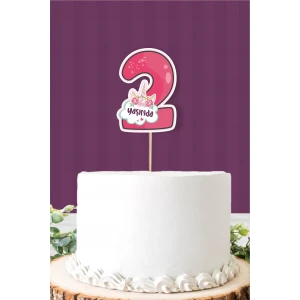 Unicorn Temalı 2 Yaşında (iki) Pasta Süsü *Kalın Kağıt